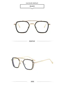 Vues détaillées de lunettes de soleil carrées à double pont noir et doré de style rétro