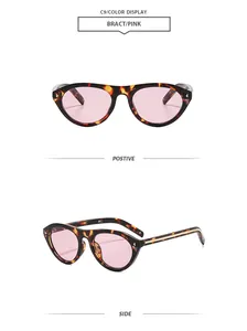 Vues de face et de côté de lunettes de soleil œil-de-chat écaille avec verres roses