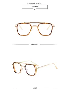 Vues de face et de côté de lunettes de soleil carrées à double pont avec motif léopard