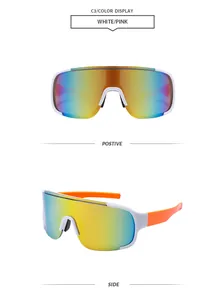 Viste frontale e laterale di occhiali da sole sportivi bianchi oversize outdoor da ciclismo.
