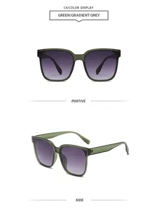 Vues de face et de profil de lunettes de soleil oversize vertes à verres dégradés