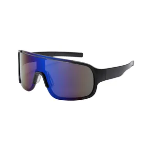 Occhiali da sole sportivi a mascherina con lente unica a specchio blu per ciclismo