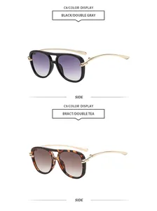 Side view of double-bridge aviator sunglasses in black and tortoise shell frames