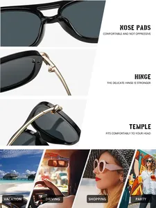 Detailed view of oversized double-bridge aviator sunglasses with gold hinge accents