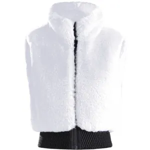 Gilet de ski élégant en fausse fourrure blanche pour femme avec taille élastique