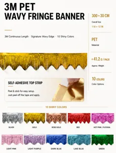 Comprehensive detail view of 3M PET wavy fringe banner with color and size info