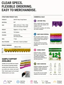 Detailed specs and use cases for the 3M PET wavy fringe banner party decoration.