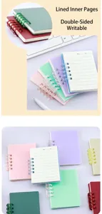 Vue détaillée d'un carnet à feuilles mobiles A7 avec couvertures pastel et pages lignées