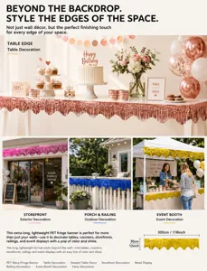Metallic wavy fringe banner for party table decoration and outdoor event displays