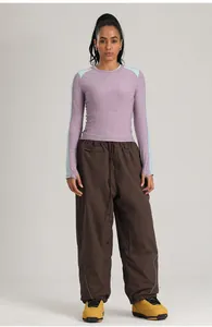 Pantalones de esquí anchos marrones para mujer con cordón para el invierno