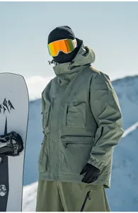 Giacca da sci tattica verde multi-tasca professionale per uomo e donna sulla neve
