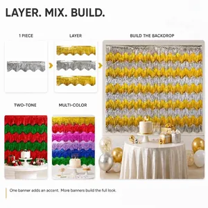 Festive wave fringe curtains for layered party backdrop and New Year decorations