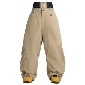 Pantalones de esquí anchos de color beige con cintura alta resistente al viento