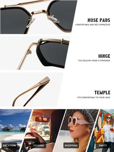 Vues détaillées des lunettes de soleil carrées avec scènes de vie pour vacances et conduite