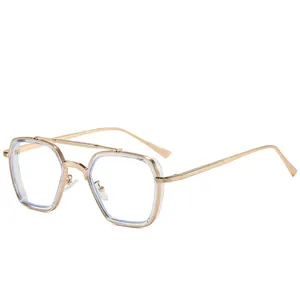 Lunettes vintage carrées à double pont avec monture dorée et verres transparents