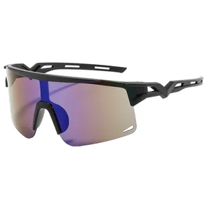 Occhiali da sole sportivi semi-aperti per ciclismo con lenti iridescenti antivento