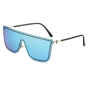 Occhiali da Sole alla Moda Rimless Oversize Shield per Uomo Donna Monopezzo Bordo Tagliato Protezione UV400 Lente in PC Montatura Acciaio