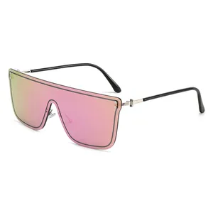 Occhiali da sole oversize senza montatura alla moda con lenti a specchio rosa protettive