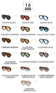 Collection of 16 colored aviator sunglasses with metal temples for fashion