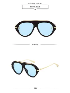 Detailed macro view of stylish pilot sunglasses featuring black frames and blue lenses.