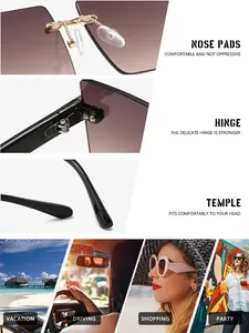 Detalles de gafas de sol cuadradas sin montura con escenas de vacaciones y conducción.