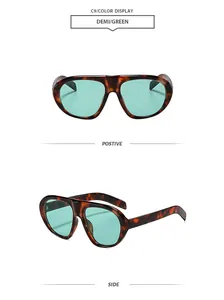 Ρετρό γυαλιά ηλίου aviator με σκελετό demi και πράσινους φακούς, όψη μπροστά και πλάι
