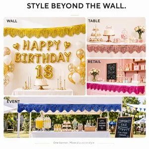 Metallic fringe wave banner for festive birthday party and home decoration.