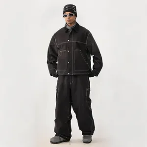Tuta da Sci Workwear Vintage da Uomo con Cuciture a Contrasto Giacca e Pantaloni da Snowboard Imbottiti Antivento Impermeabile