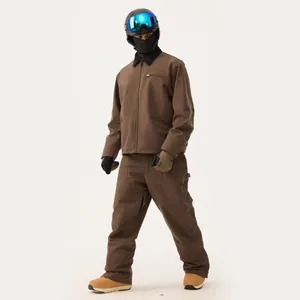 Tuta da sci professionale da uomo marrone stile vintage workwear con giacca e pantaloni