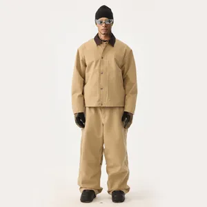 Tuta da sci da uomo in stile workwear retrò, set giacca e pantaloni color kaki moda