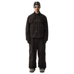 Tuta da sci uomo nera stile retro workwear giacca e pantaloni impermeabili antivento