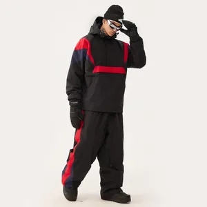 Wasserdichtes Skianzug-Set Für Damen Herren Winddicht Warm Farbblock Kapuzen-Anorak-Jacke Und Hose Outdoor-Wintersportbekleidung