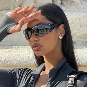 Lunettes de Soleil Shield Y2K Sans Monture pour Hommes Femmes Mode Enveloppante Lunettes de Sport Protection UV400
