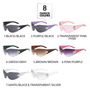 Lunettes de soleil Y2K sans monture avec étoile argentée disponibles en 8 couleurs variées