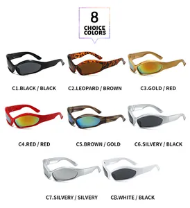 Vetrina di occhiali da sole futuristici in 8 diverse combinazioni di colori vivaci.