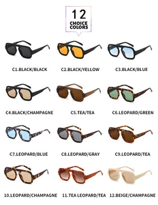 Collage showing 12 color options of vintage pilot sunglasses with broad frames