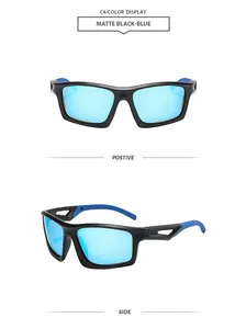 Gafas de sol deportivas para ciclismo con montura negro mate y lentes espejo azul, C4