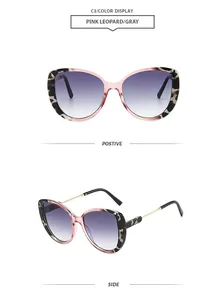 Stylish pink leopard cat-eye sunglasses with gradient gray lenses and gold temples