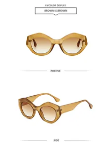 Transparente braune polygonale Cat-Eye-Sonnenbrille mit Verlaufsgläsern für UV-Schutz