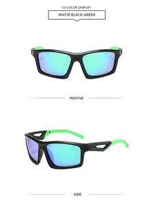 Gafas de sol deportivas negro mate y verde mostradas en vistas frontal y lateral