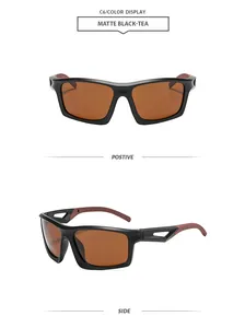 Vistas detalladas frontales y laterales de las gafas de sol de ciclismo negro mate té