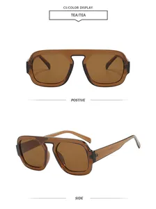 Front and side views of tea-colored vintage aviator sunglasses on white background
