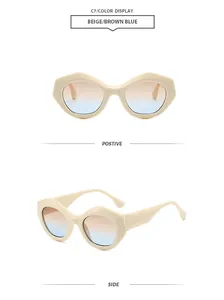 Mehrwinkel-Ansicht der beigen polygonalen Sonnenbrille mit braun-blauen Verlaufsgläsern