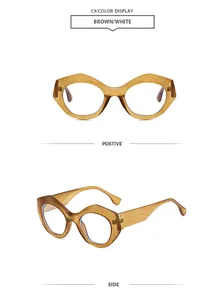 Detailansicht der Vorder- und Seitenansicht der stilvollen bernsteinfarbenen Brille