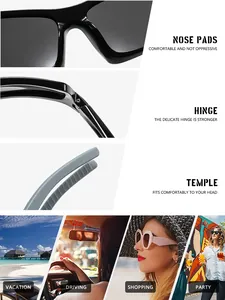 Vistas detalladas de almohadillas y bisagra para gafas de sol retro de moda exterior.