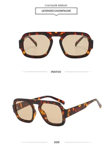 Retro aviator sunglasses with leopard frame and champagne lenses shown in two views