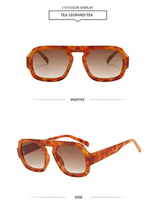 Retro pilot sunglasses with leopard print frame and tea brown gradient lenses views