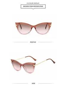 Lunettes de soleil cat-eye oversize dégradé marron rose avec branches dorées élégantes