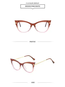 Vue détaillée de lunettes de soleil œil de chat rose brun avec branches dorées