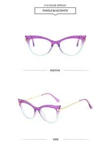 Lunettes de soleil œil de chat avec monture dégradée violette et branches dorées